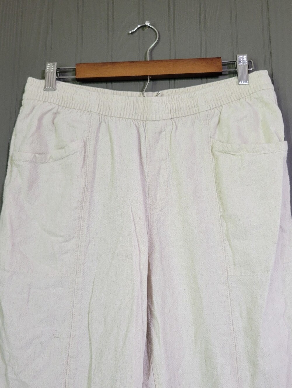 Old Navy Linen Blend Pull-On Ankle Pants  Elastic Waist Cream Women's Medium - Picture 3 of 10